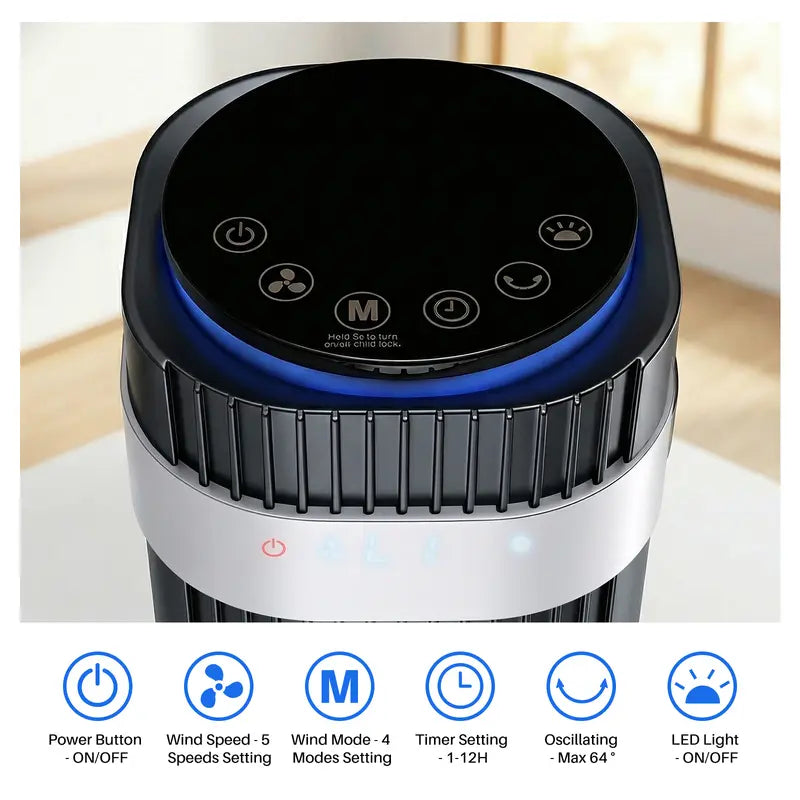 Quiet Tower Fan with Remote, 12H Timer & 64° Oscillation