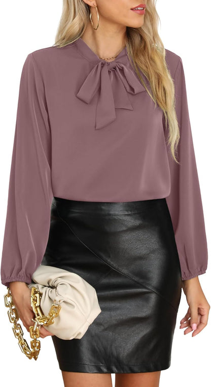CZYINXIAN Womens Dressy Chiffon Blouse Business Work Casual Tie Neck Shirt Tops