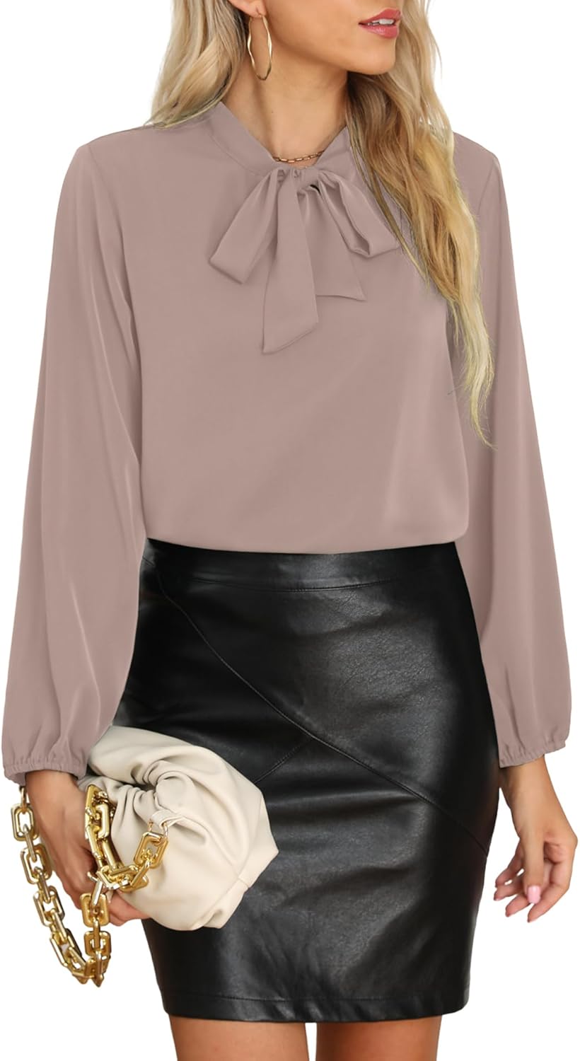 CZYINXIAN Womens Dressy Chiffon Blouse Business Work Casual Tie Neck Shirt Tops