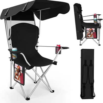 Camping Chair with Canopy, Cup Holders & Storage Bag