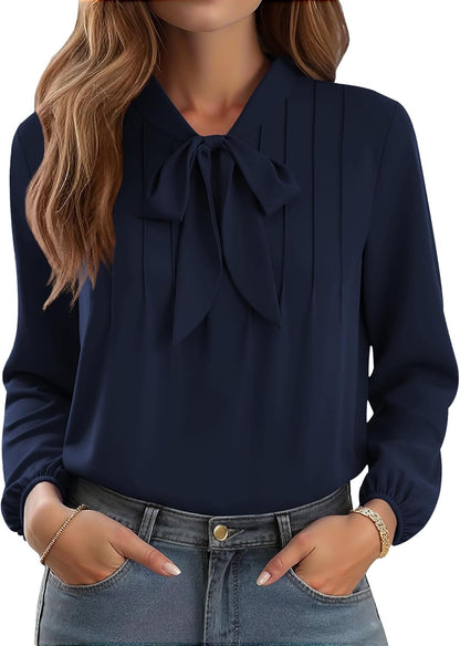 CZYINXIAN Womens Dressy Chiffon Blouse Business Work Casual Tie Neck Shirt Tops
