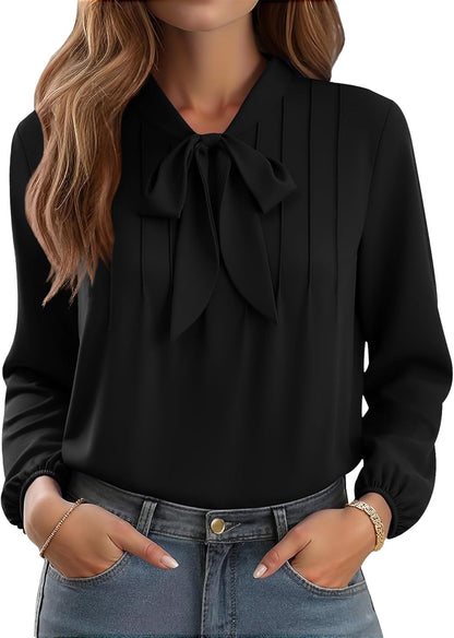 CZYINXIAN Womens Dressy Chiffon Blouse Business Work Casual Tie Neck Shirt Tops