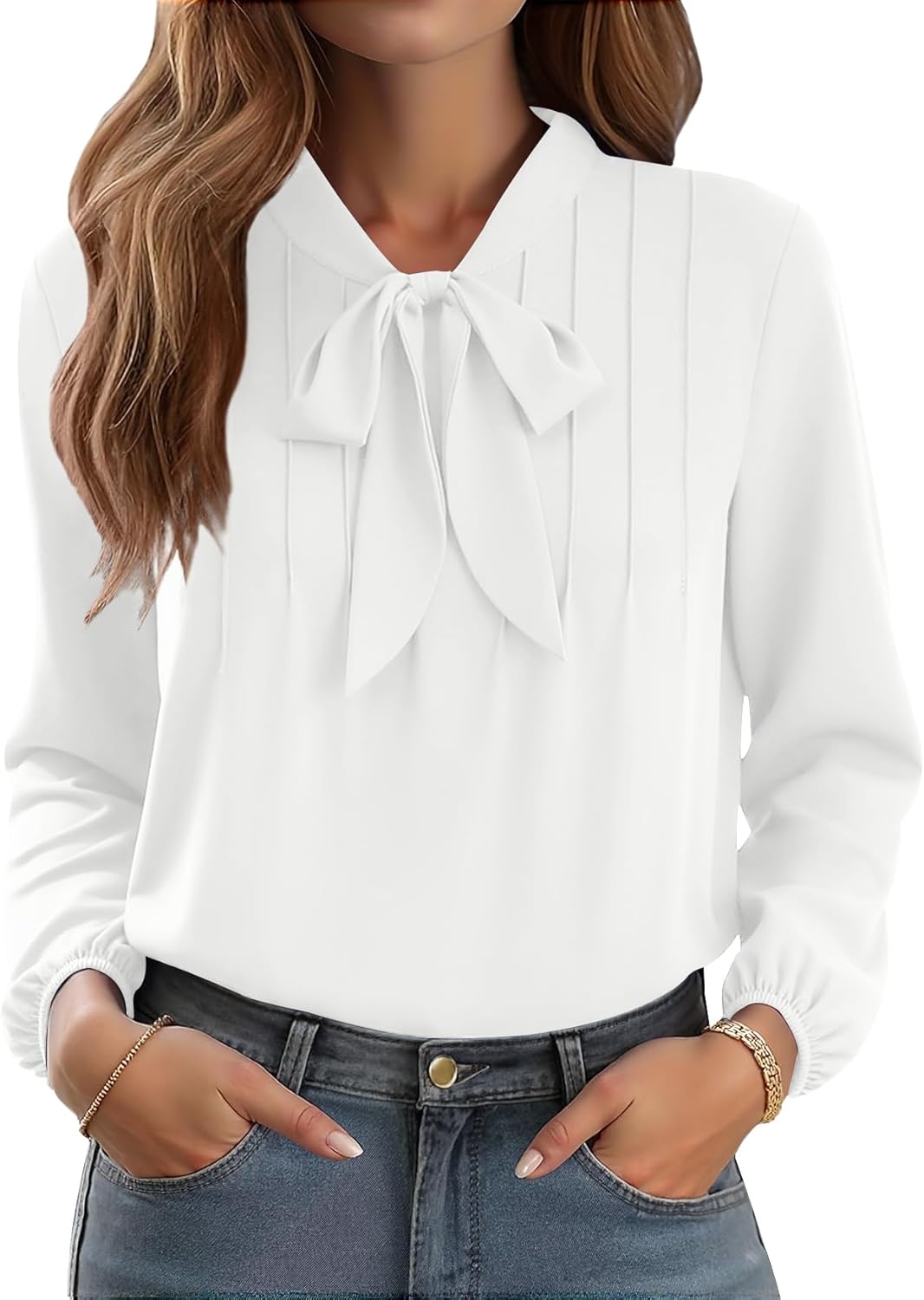 CZYINXIAN Womens Dressy Chiffon Blouse Business Work Casual Tie Neck Shirt Tops