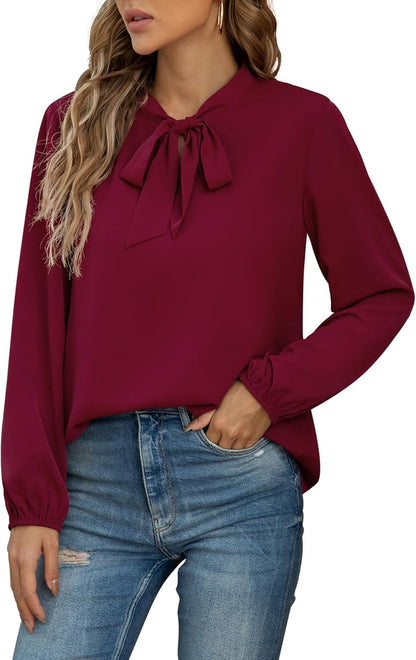 CZYINXIAN Womens Dressy Chiffon Blouse Business Work Casual Tie Neck Shirt Tops