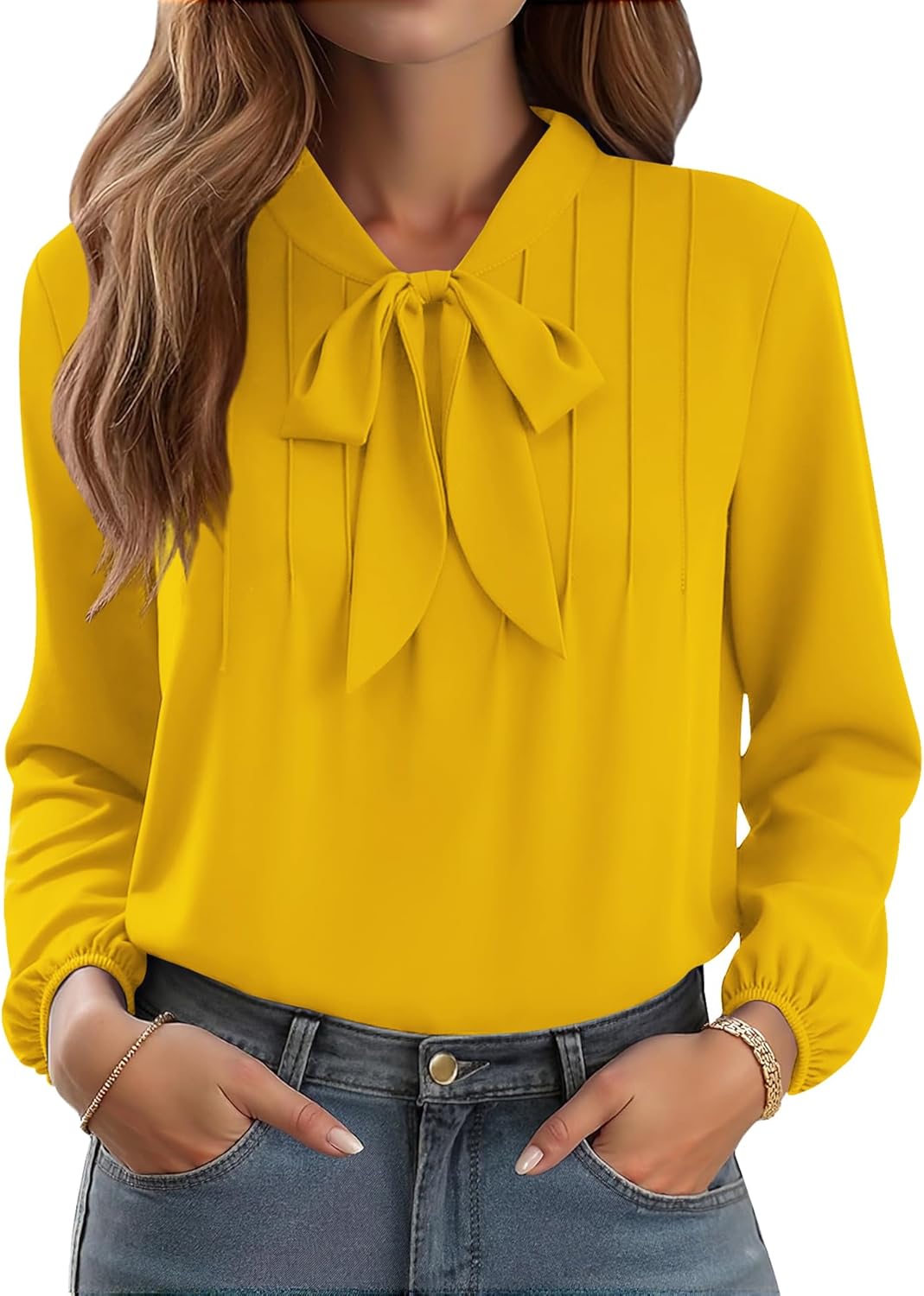 CZYINXIAN Womens Dressy Chiffon Blouse Business Work Casual Tie Neck Shirt Tops