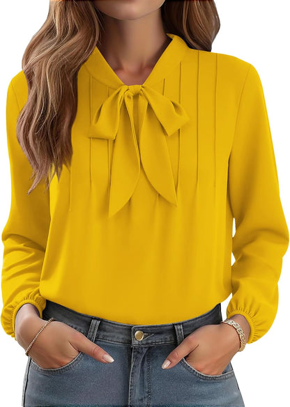 CZYINXIAN Womens Dressy Chiffon Blouse Business Work Casual Tie Neck Shirt Tops