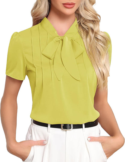 CZYINXIAN Womens Dressy Chiffon Blouse Business Work Casual Tie Neck Shirt Tops