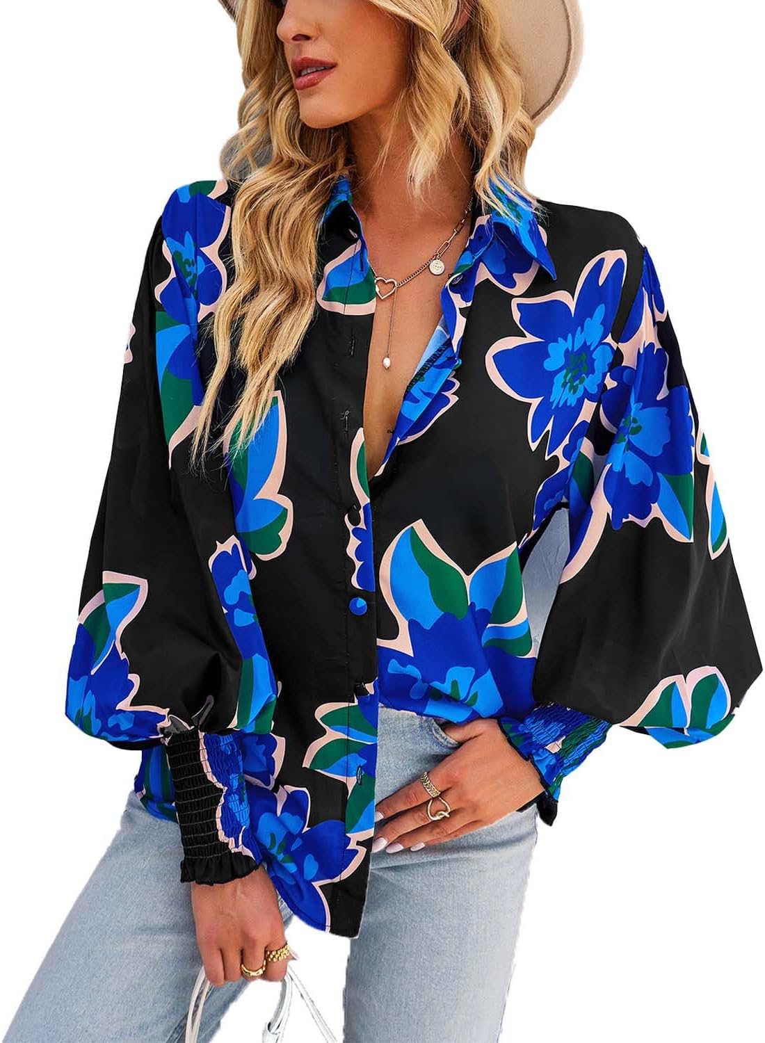 Blouse for Women Floral Print Blouse 2026 Long Sleeve Button Down Casual Fall Boho Oversized Tops Shirts