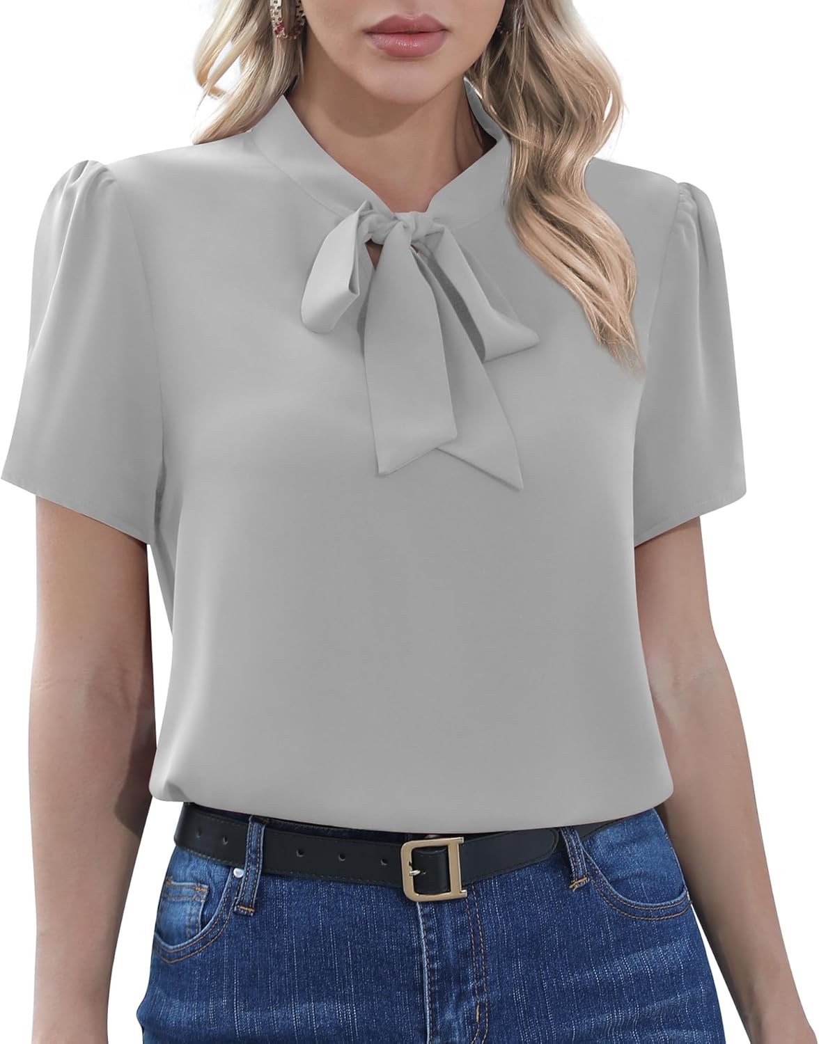 CZYINXIAN Womens Dressy Chiffon Blouse Business Work Casual Tie Neck Shirt Tops