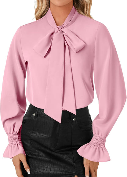 LYANER Women's Bow Tie Neck Blouse Ruffle Long Sleeve Business Dressy Office Shirt Top
