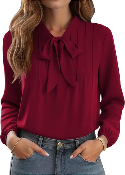 CZYINXIAN Womens Dressy Chiffon Blouse Business Work Casual Tie Neck Shirt Tops