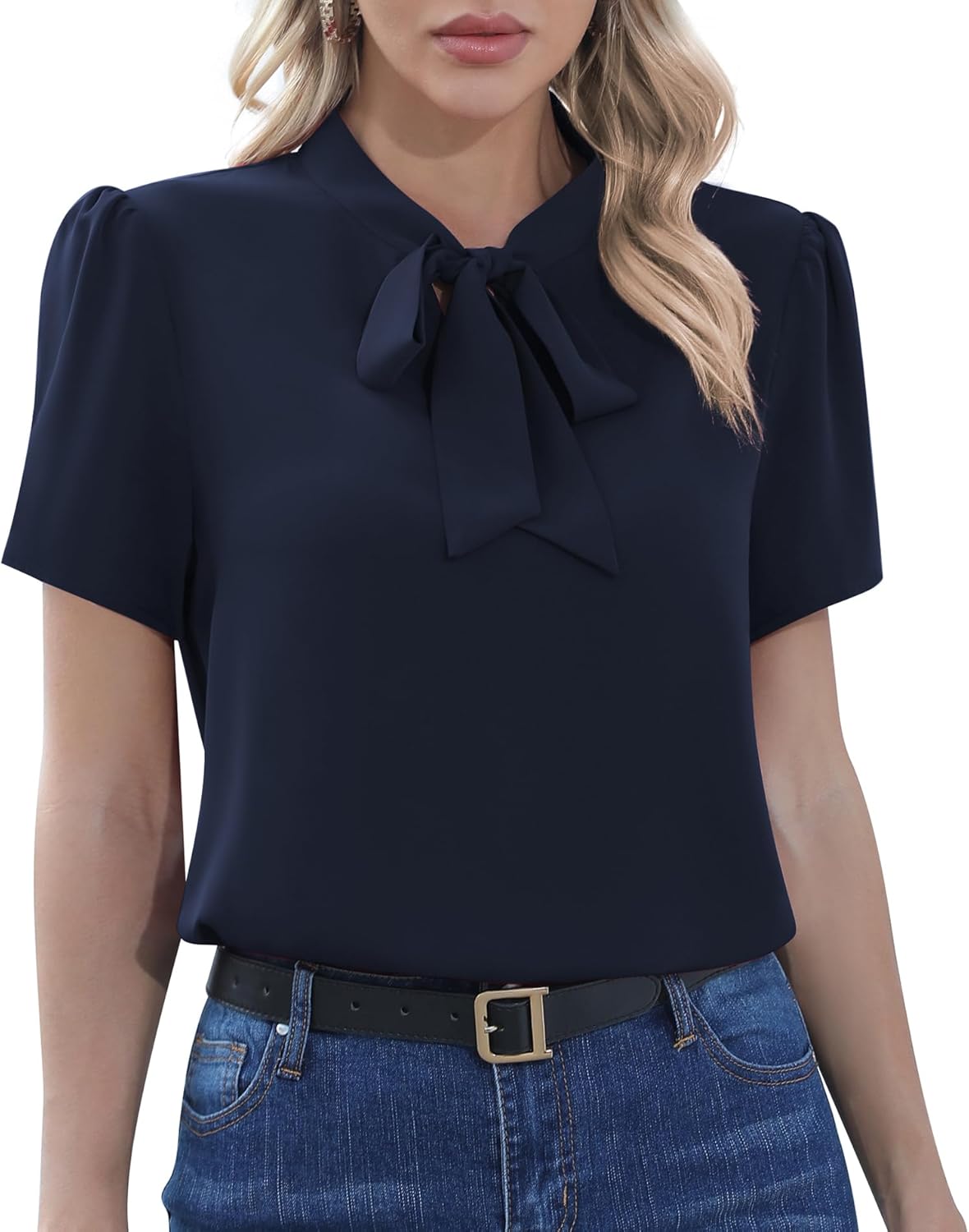 CZYINXIAN Womens Dressy Chiffon Blouse Business Work Casual Tie Neck Shirt Tops