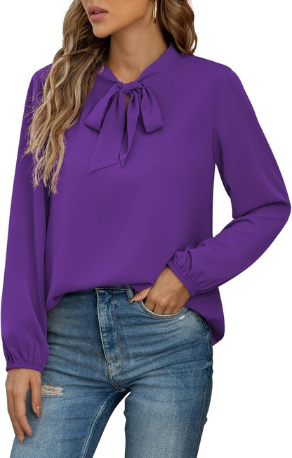 CZYINXIAN Womens Dressy Chiffon Blouse Business Work Casual Tie Neck Shirt Tops