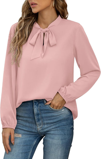 CZYINXIAN Womens Dressy Chiffon Blouse Business Work Casual Tie Neck Shirt Tops