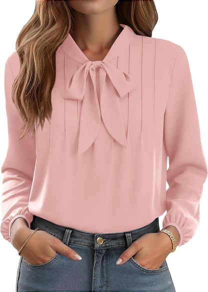 CZYINXIAN Womens Dressy Chiffon Blouse Business Work Casual Tie Neck Shirt Tops