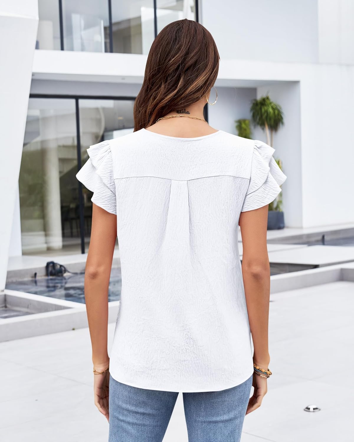 MOLERANI Women's Dressy Casual Shirts Ruffle Short Sleeve V Neck Work Blouses Business Summer Tops 2025 Outfits Clothes