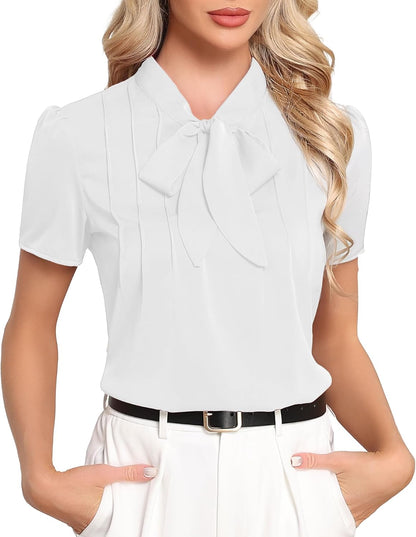 CZYINXIAN Womens Dressy Chiffon Blouse Business Work Casual Tie Neck Shirt Tops