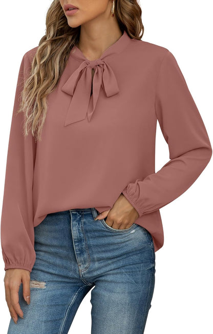 CZYINXIAN Womens Dressy Chiffon Blouse Business Work Casual Tie Neck Shirt Tops