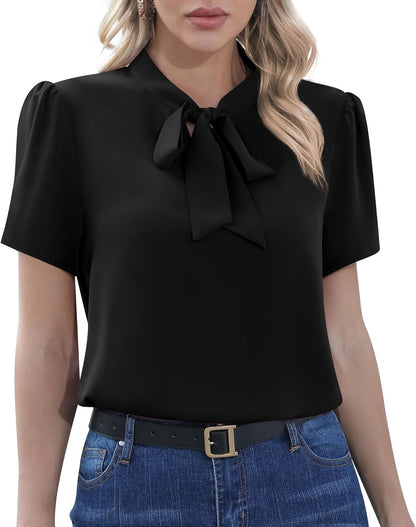 CZYINXIAN Womens Dressy Chiffon Blouse Business Work Casual Tie Neck Shirt Tops