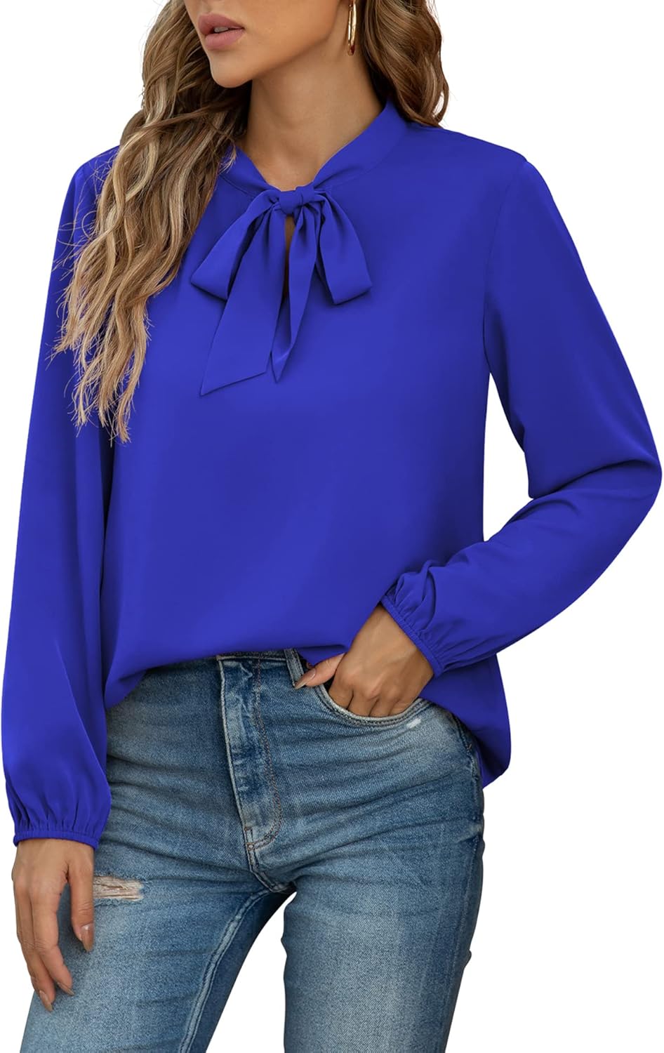 CZYINXIAN Womens Dressy Chiffon Blouse Business Work Casual Tie Neck Shirt Tops
