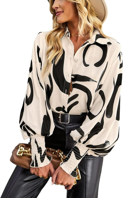 Blouse for Women Floral Print Blouse 2026 Long Sleeve Button Down Casual Fall Boho Oversized Tops Shirts