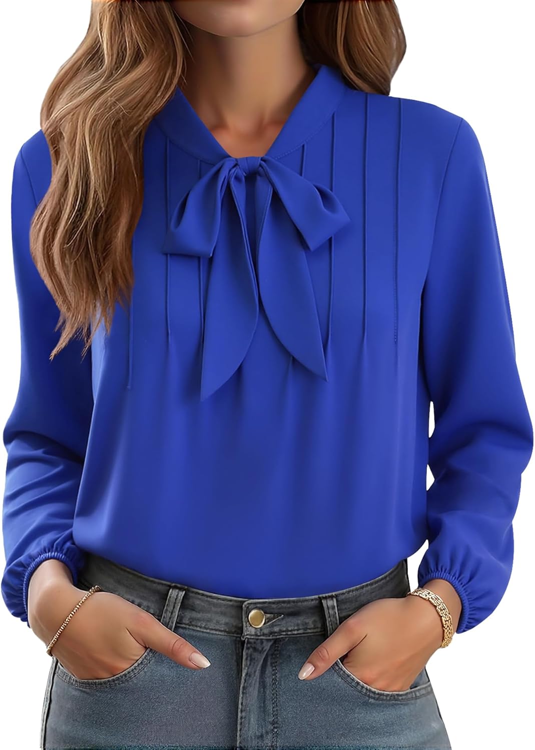 CZYINXIAN Womens Dressy Chiffon Blouse Business Work Casual Tie Neck Shirt Tops