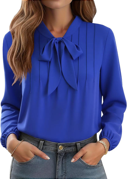 CZYINXIAN Womens Dressy Chiffon Blouse Business Work Casual Tie Neck Shirt Tops