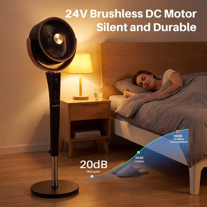 20dB Quiet Pedestal Fan with Remote | 15 Speeds, 5 Modes & LED Night Light