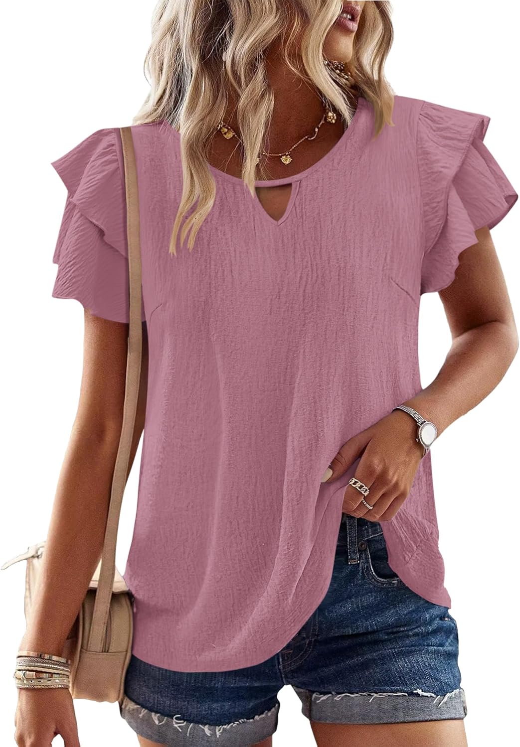 MOLERANI Blouses for Women Dressy Casual Tops Business Work Short Ruffle Sleeve Cute Summer Shirts Trendy Outfits 2025