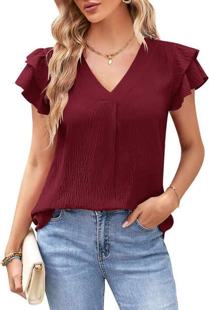 MOLERANI Women's Dressy Casual Shirts Ruffle Short Sleeve V Neck Work Blouses Business Summer Tops 2025 Outfits Clothes