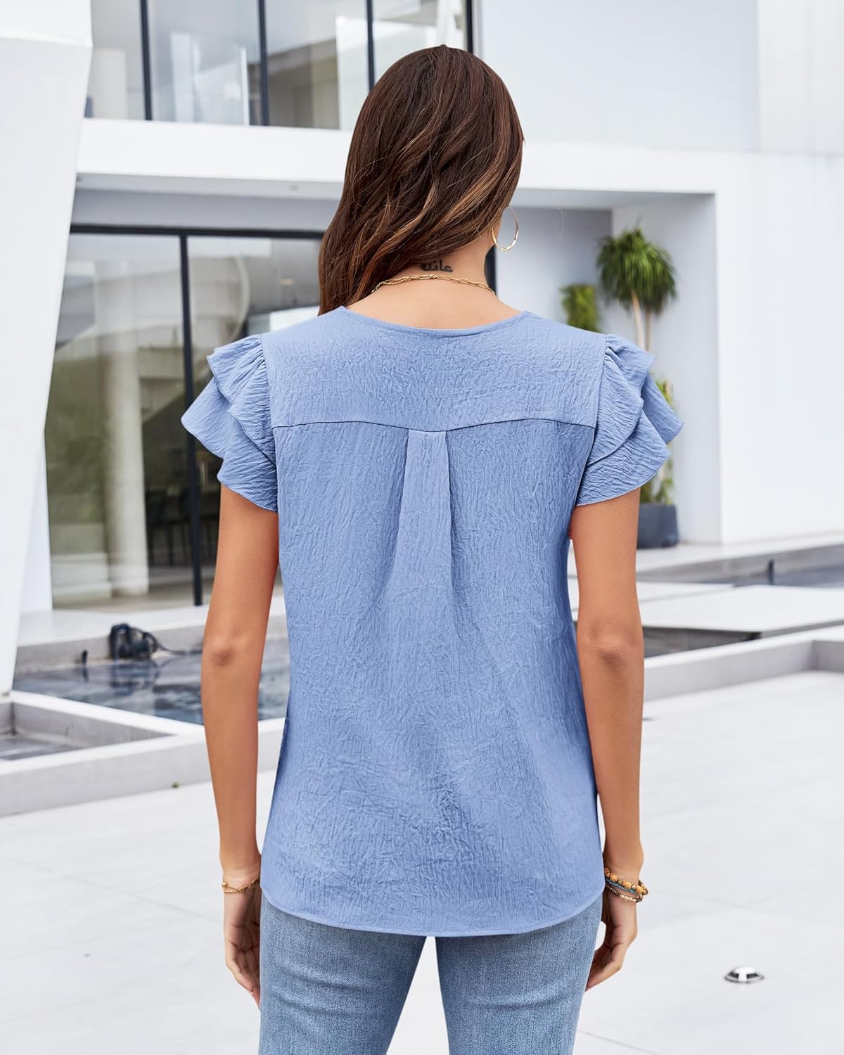 MOLERANI Women's Dressy Casual Shirts Ruffle Short Sleeve V Neck Work Blouses Business Summer Tops 2025 Outfits Clothes