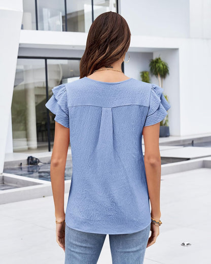 MOLERANI Women's Dressy Casual Shirts Ruffle Short Sleeve V Neck Work Blouses Business Summer Tops 2025 Outfits Clothes