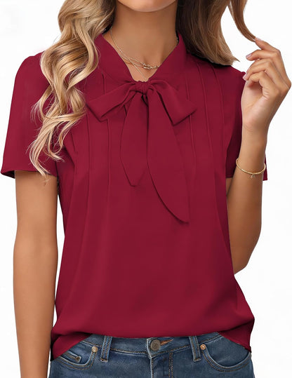 CZYINXIAN Womens Dressy Chiffon Blouse Business Work Casual Tie Neck Shirt Tops
