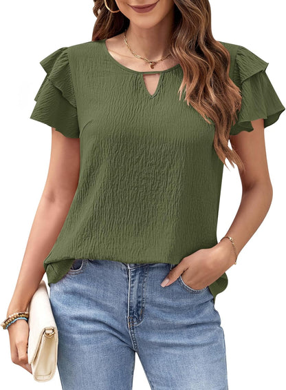 MOLERANI Blouses for Women Dressy Casual Tops Business Work Short Ruffle Sleeve Cute Summer Shirts Trendy Outfits 2025
