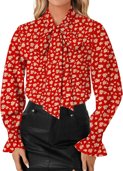 LYANER Women's Bow Tie Neck Blouse Ruffle Long Sleeve Business Dressy Office Shirt Top