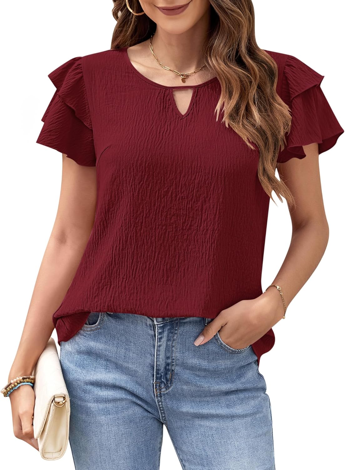 MOLERANI Blouses for Women Dressy Casual Tops Business Work Short Ruffle Sleeve Cute Summer Shirts Trendy Outfits 2025
