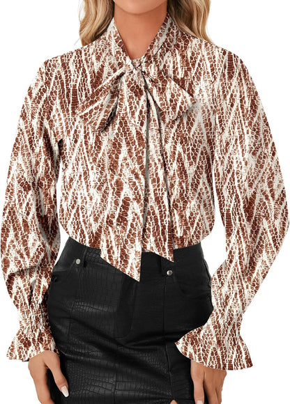 LYANER Women's Bow Tie Neck Blouse Ruffle Long Sleeve Business Dressy Office Shirt Top