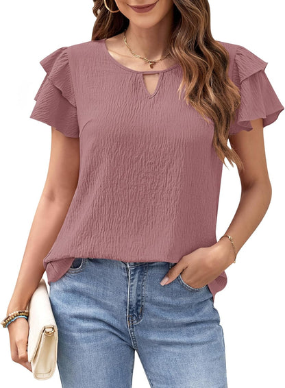 MOLERANI Blouses for Women Dressy Casual Tops Business Work Short Ruffle Sleeve Cute Summer Shirts Trendy Outfits 2025
