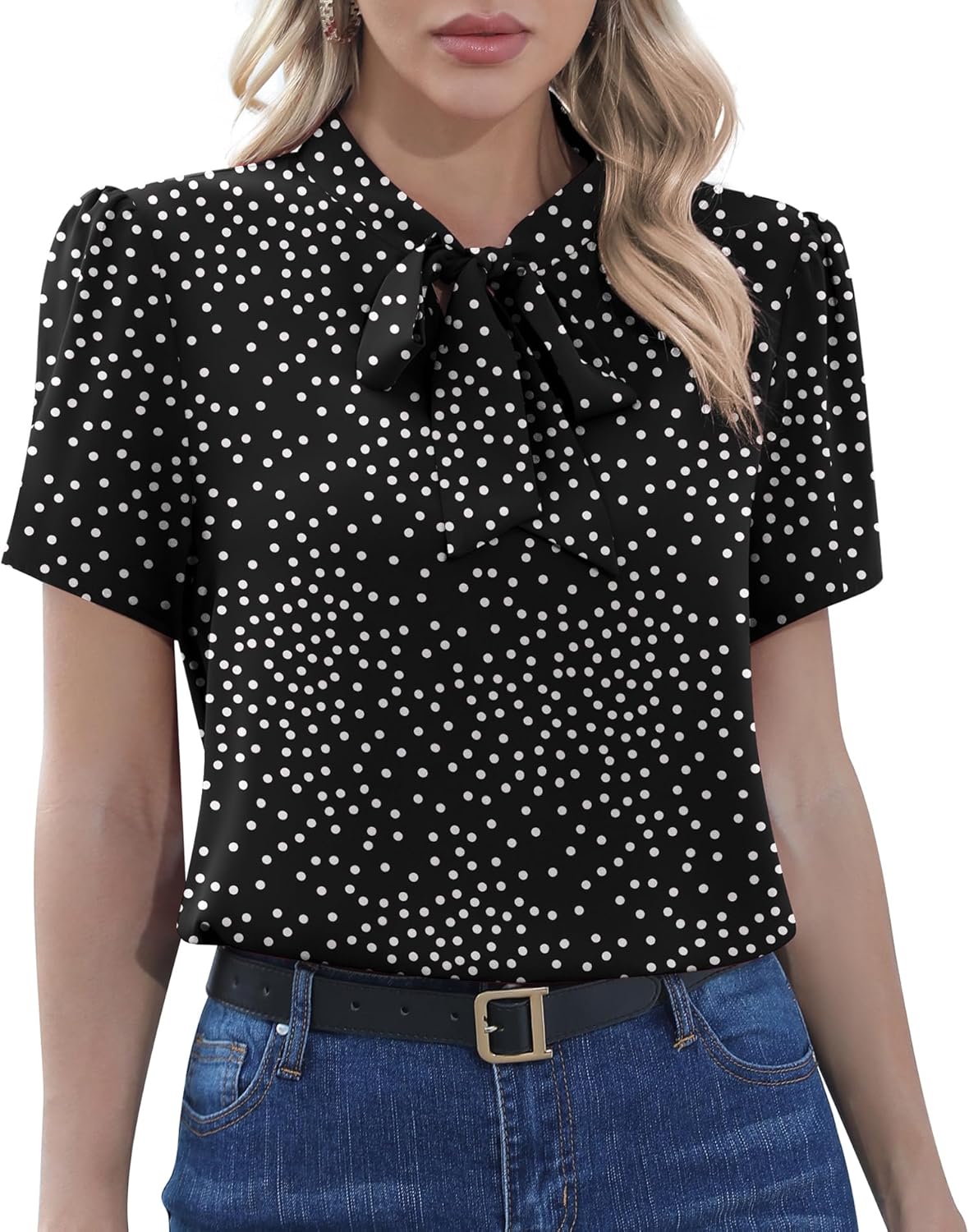 CZYINXIAN Womens Dressy Chiffon Blouse Business Work Casual Tie Neck Shirt Tops