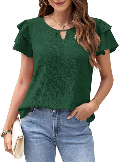 MOLERANI Blouses for Women Dressy Casual Tops Business Work Short Ruffle Sleeve Cute Summer Shirts Trendy Outfits 2025