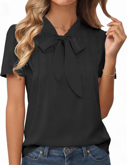 CZYINXIAN Womens Dressy Chiffon Blouse Business Work Casual Tie Neck Shirt Tops