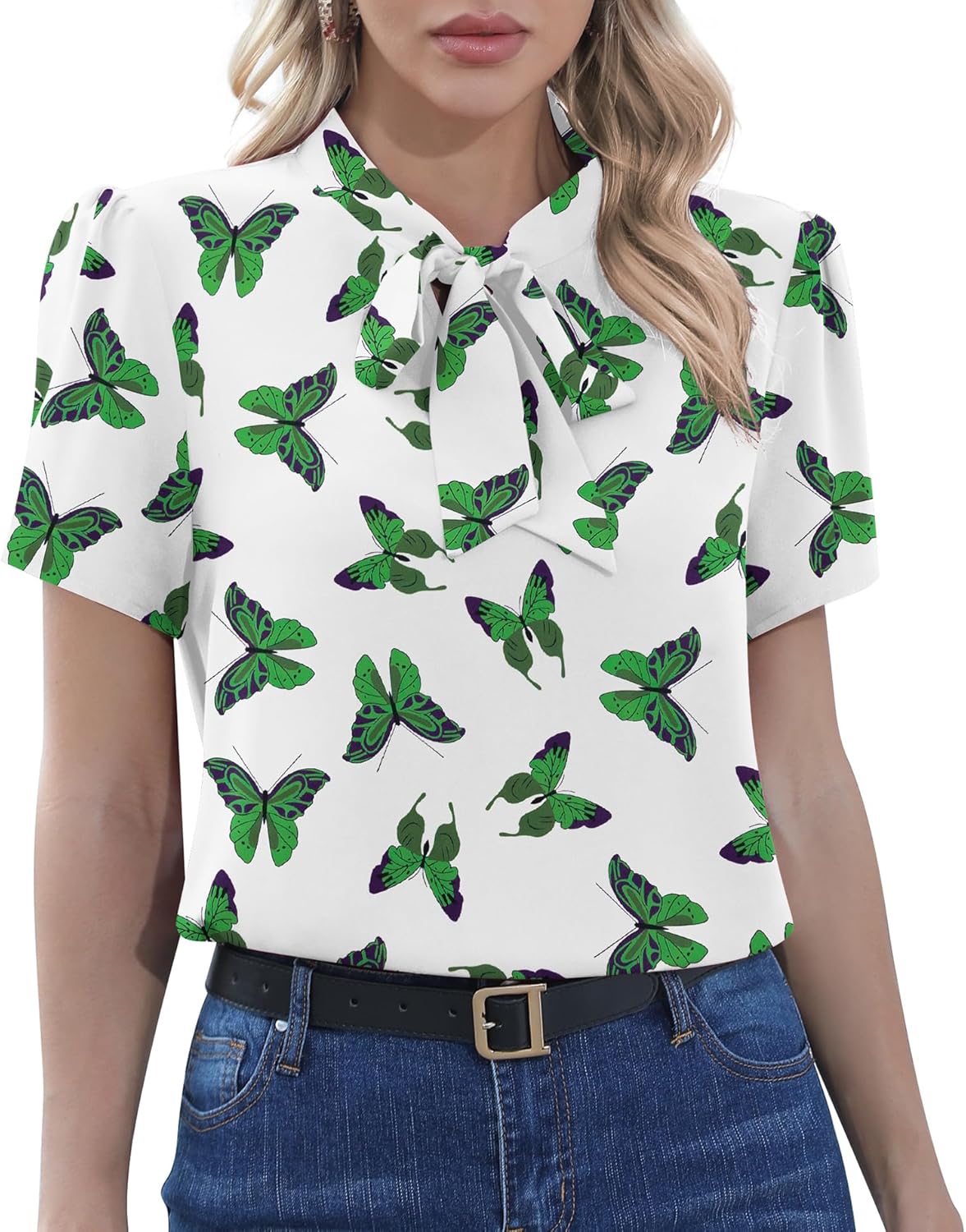 CZYINXIAN Womens Dressy Chiffon Blouse Business Work Casual Tie Neck Shirt Tops