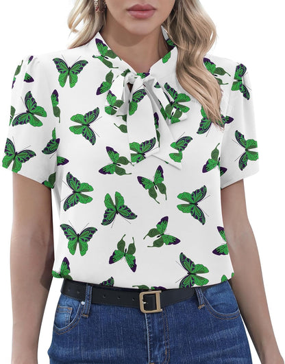 CZYINXIAN Womens Dressy Chiffon Blouse Business Work Casual Tie Neck Shirt Tops