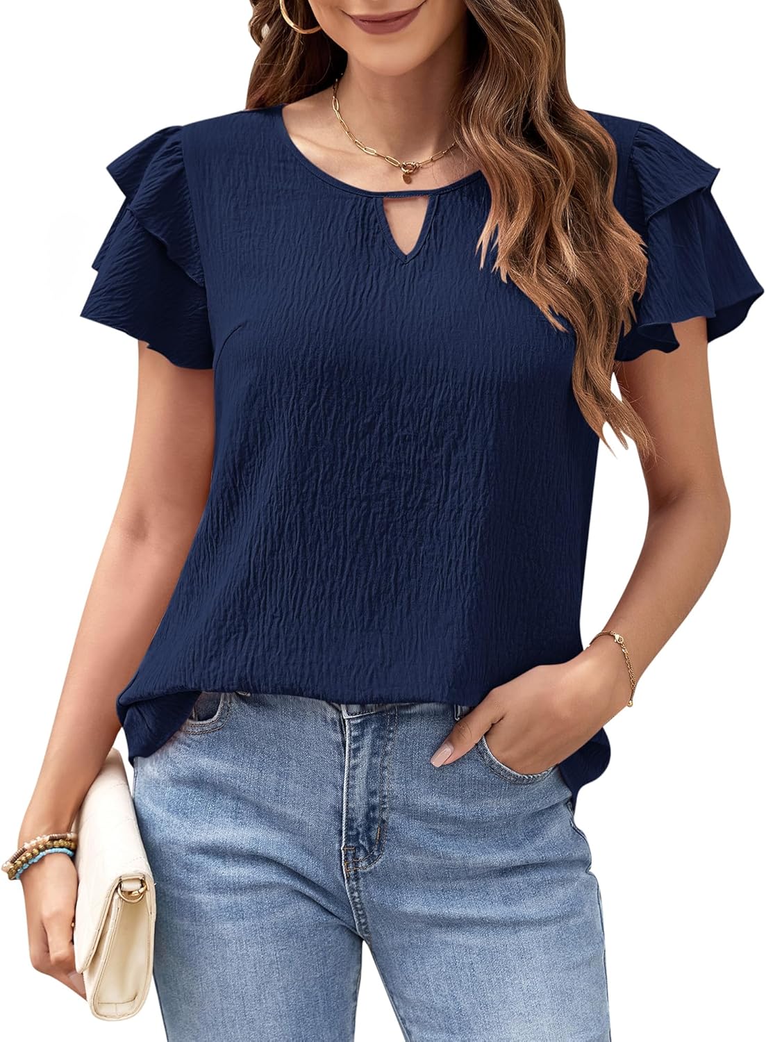 MOLERANI Blouses for Women Dressy Casual Tops Business Work Short Ruffle Sleeve Cute Summer Shirts Trendy Outfits 2025