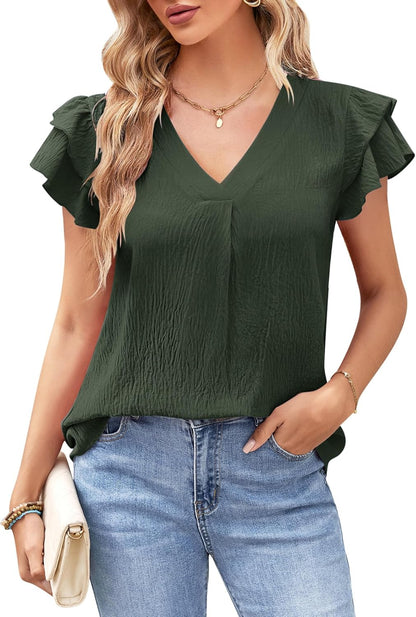 MOLERANI Women's Dressy Casual Shirts Ruffle Short Sleeve V Neck Work Blouses Business Summer Tops 2025 Outfits Clothes