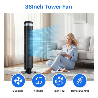 Quiet Tower Fan with Remote, 12H Timer & 64° Oscillation