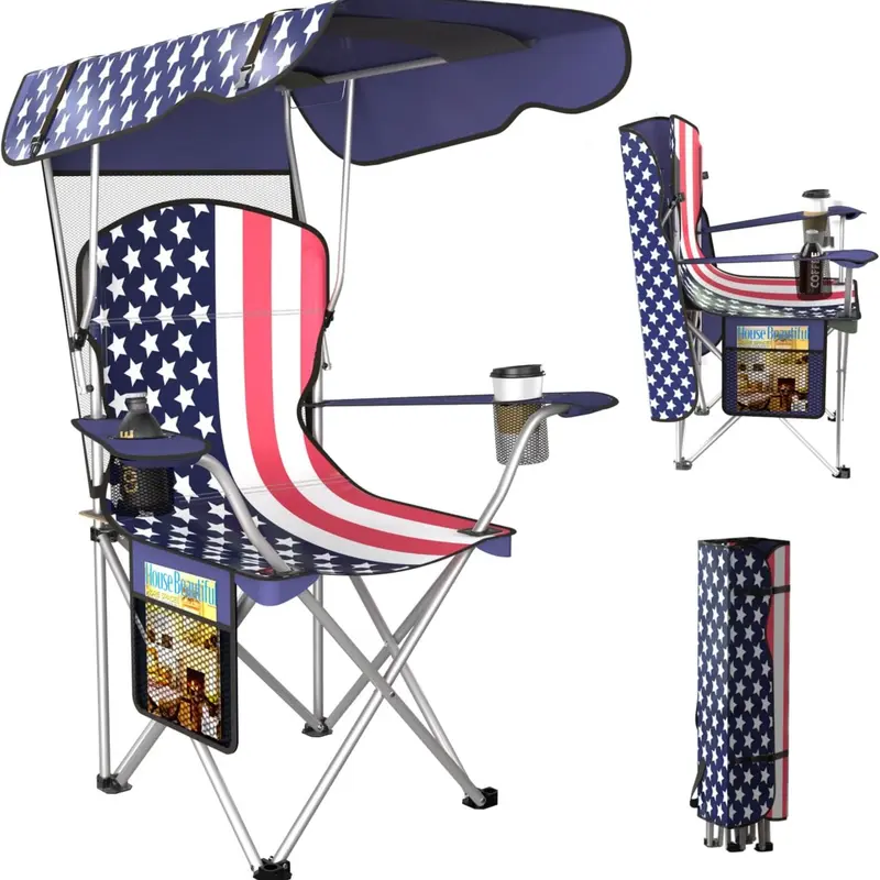 Camping Chair with Canopy, Cup Holders & Storage Bag