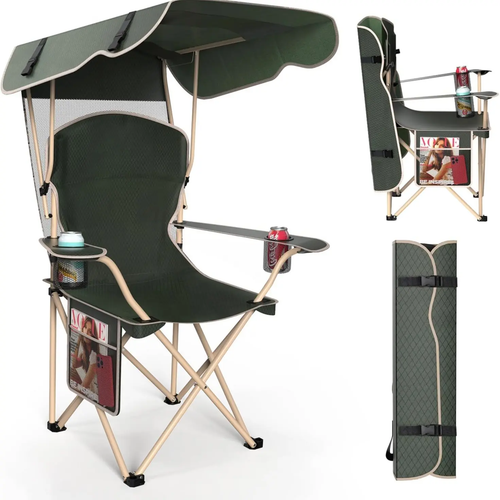 Camping Chair with Canopy, Cup Holders & Storage Bag