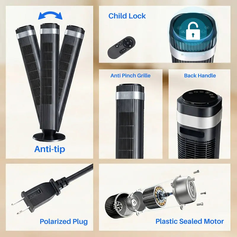 Quiet Tower Fan with Remote, 12H Timer & 64° Oscillation