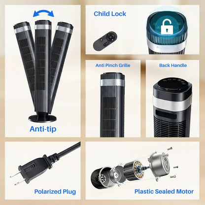 Quiet Tower Fan with Remote, 12H Timer & 64° Oscillation